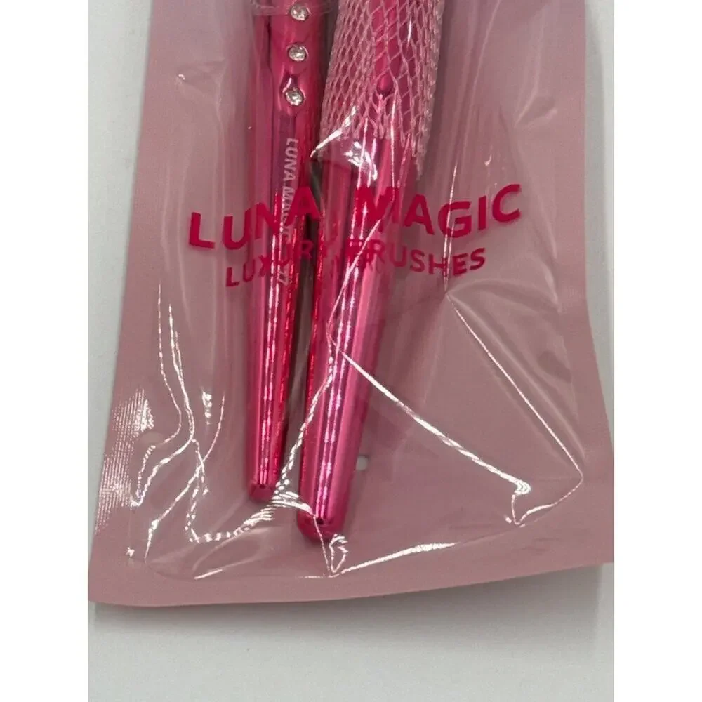 Luna Magic Duo Face Brush Set with Metallic Pink Handle New in Package